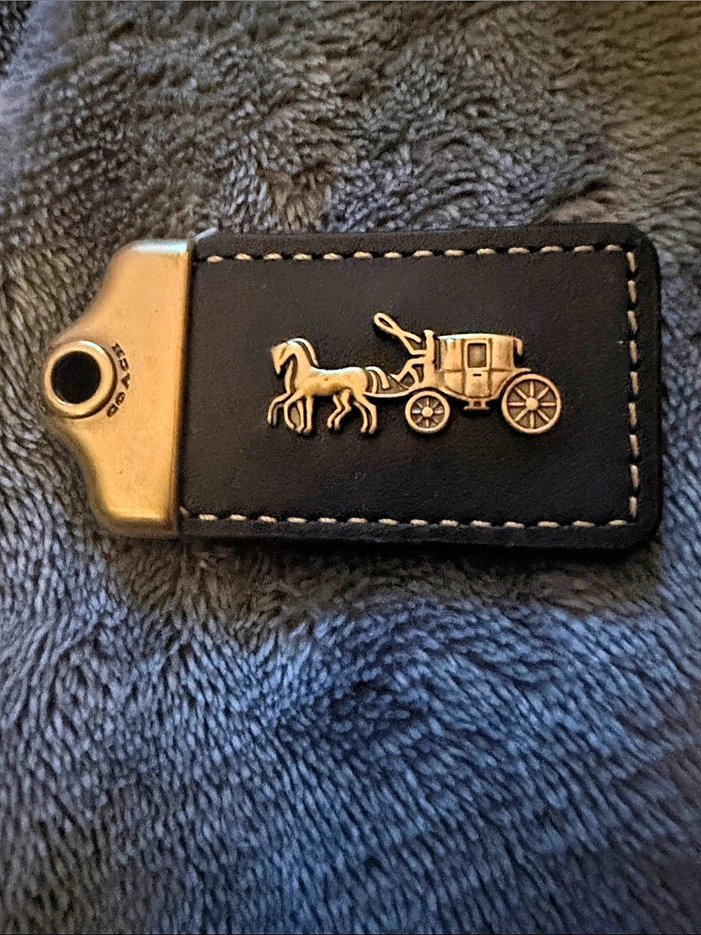 Coach Horse and Carriage Leather Luggage Tag Black & Gold